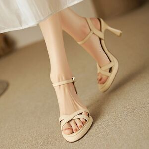 COUP DETAT LEATHER  CRISS-CROSS HIGH HEEL STILETTO OPEN-TOE SANDAL